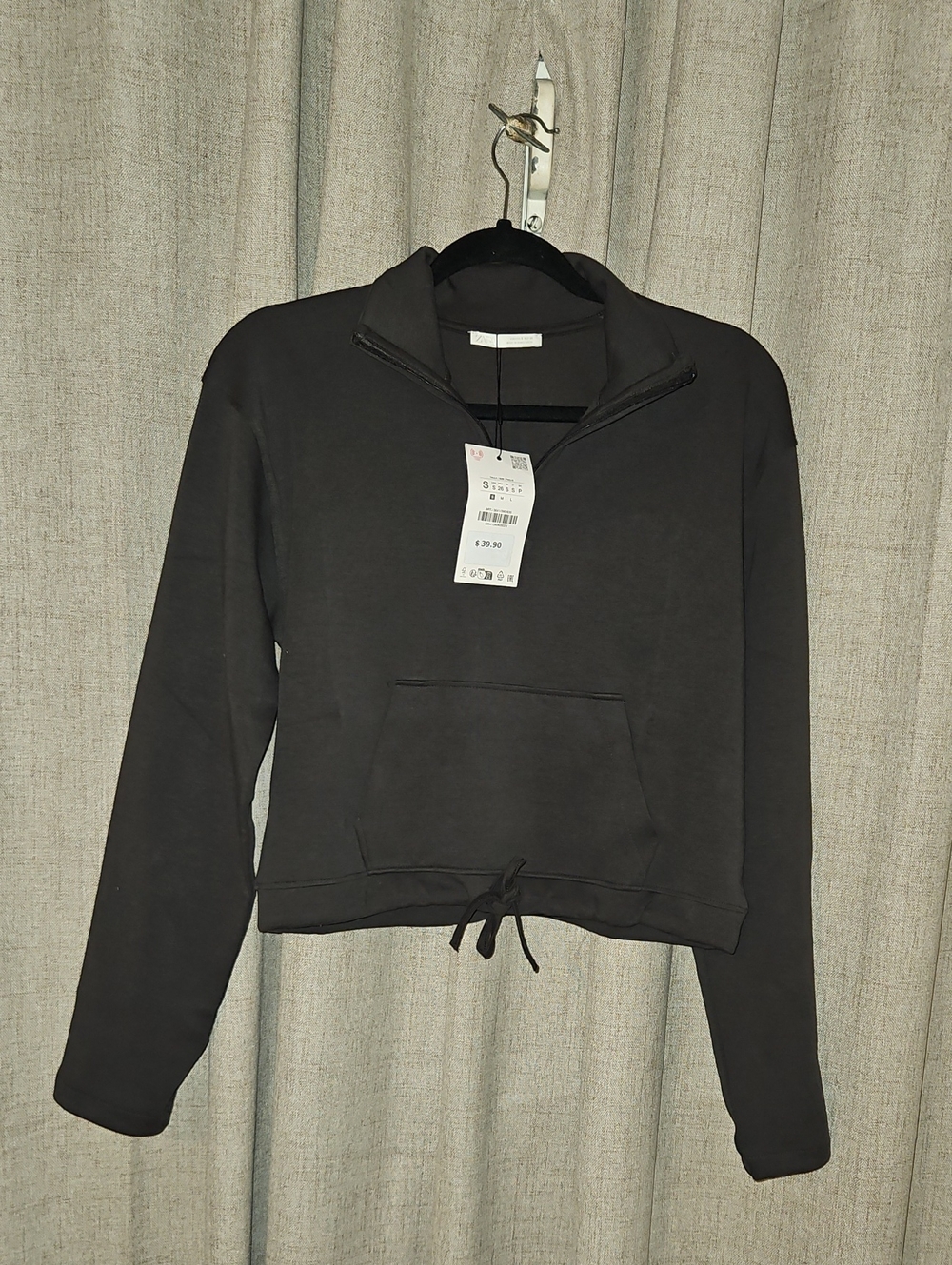 Zara Women’s Black Half-Zip Drawstring Pullover Top